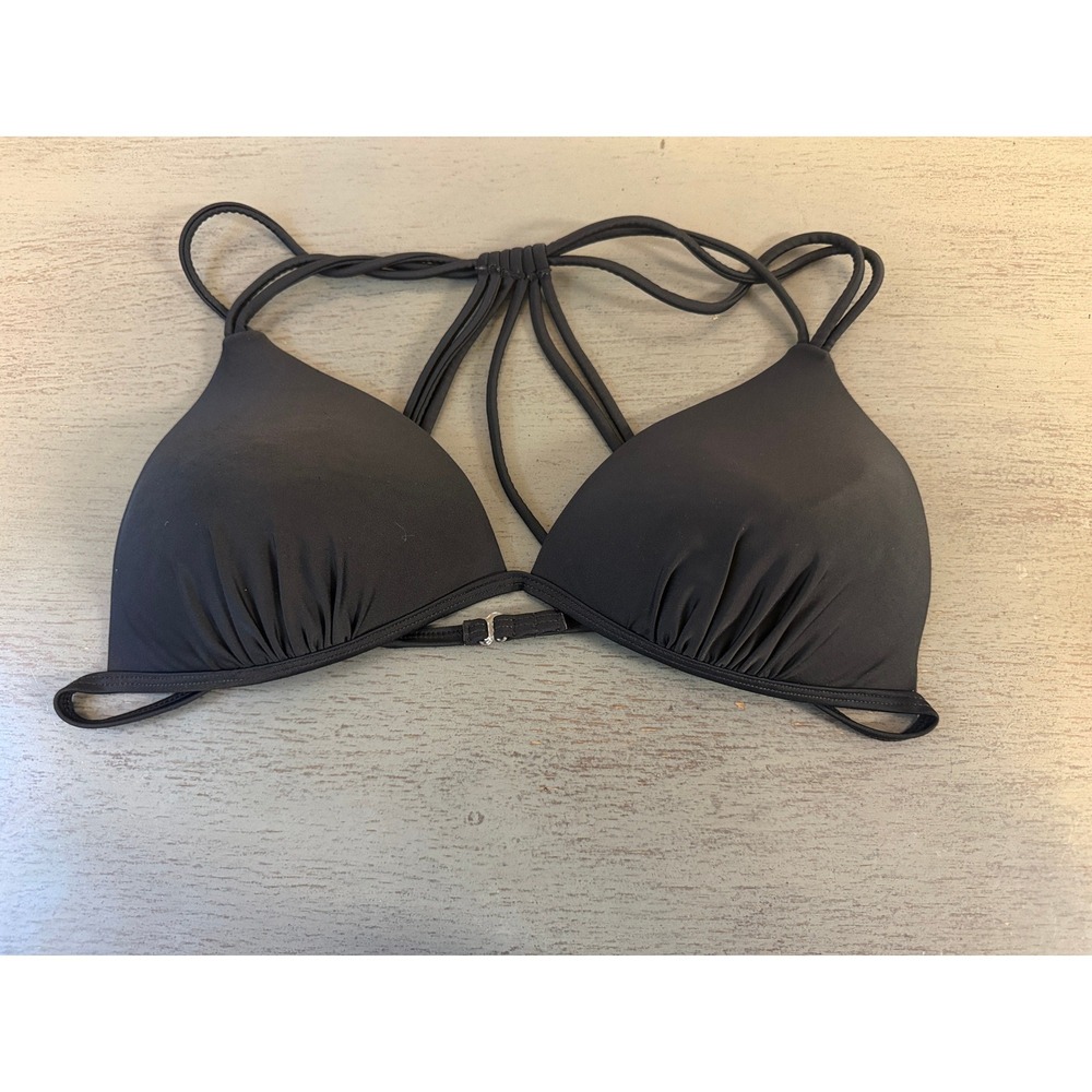 No Boundaries Black Strappy Cage Back Bikini Top Triangle Front Clasp Size L